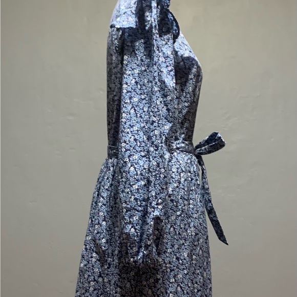 J.Crew Sz Small Long Sleeve Blue Floral Print Belted Dress - Picture 6 of 7